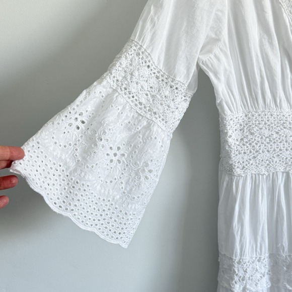 White Eyelet Lace Maxi Dress Women Large L Boho Beachy Peasant Tiered VTG - Picture 1 of 8